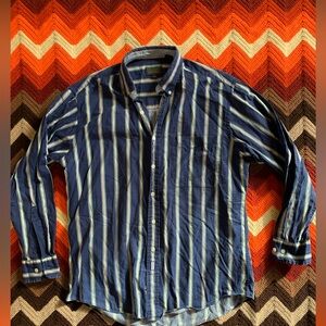 Chaps Navy and White Striped Button Down Shirt
